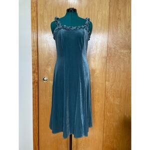 Sea Green Ruffle Strap Velvet Velour Dress Unbranded
